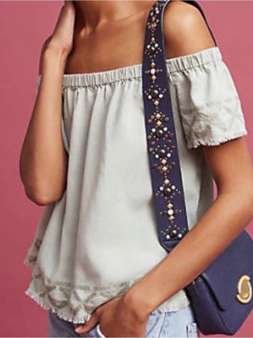 Anthropologie Cloth & Stone Caprera S Blouse Off the Shoulder Moss